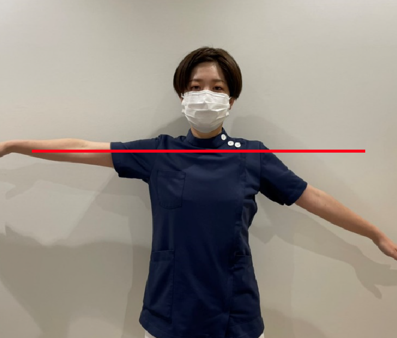 1分間腕の位置を水平に保てない、または肩に痛みが出ると腱板断裂の可能性が考えられます。